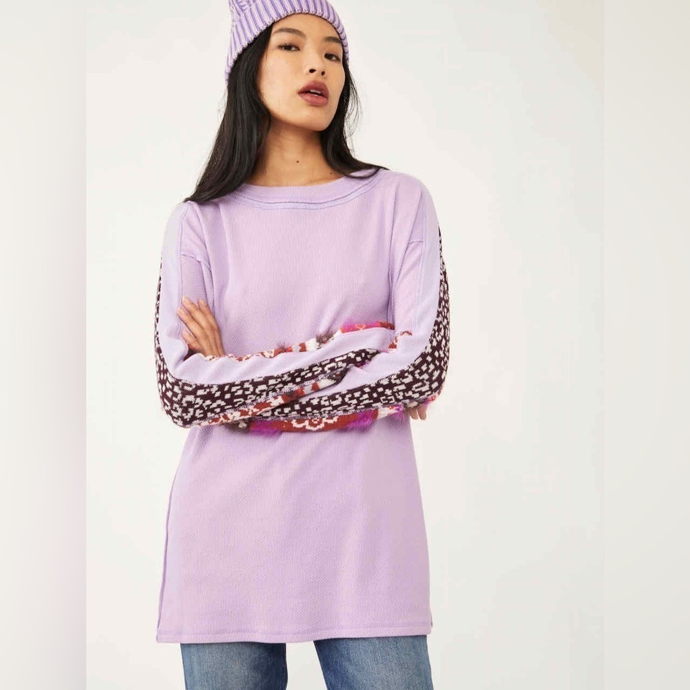 Free People On My Way Cuff Top Lavender Purple Size XS Oversized - Picture 4 of 12